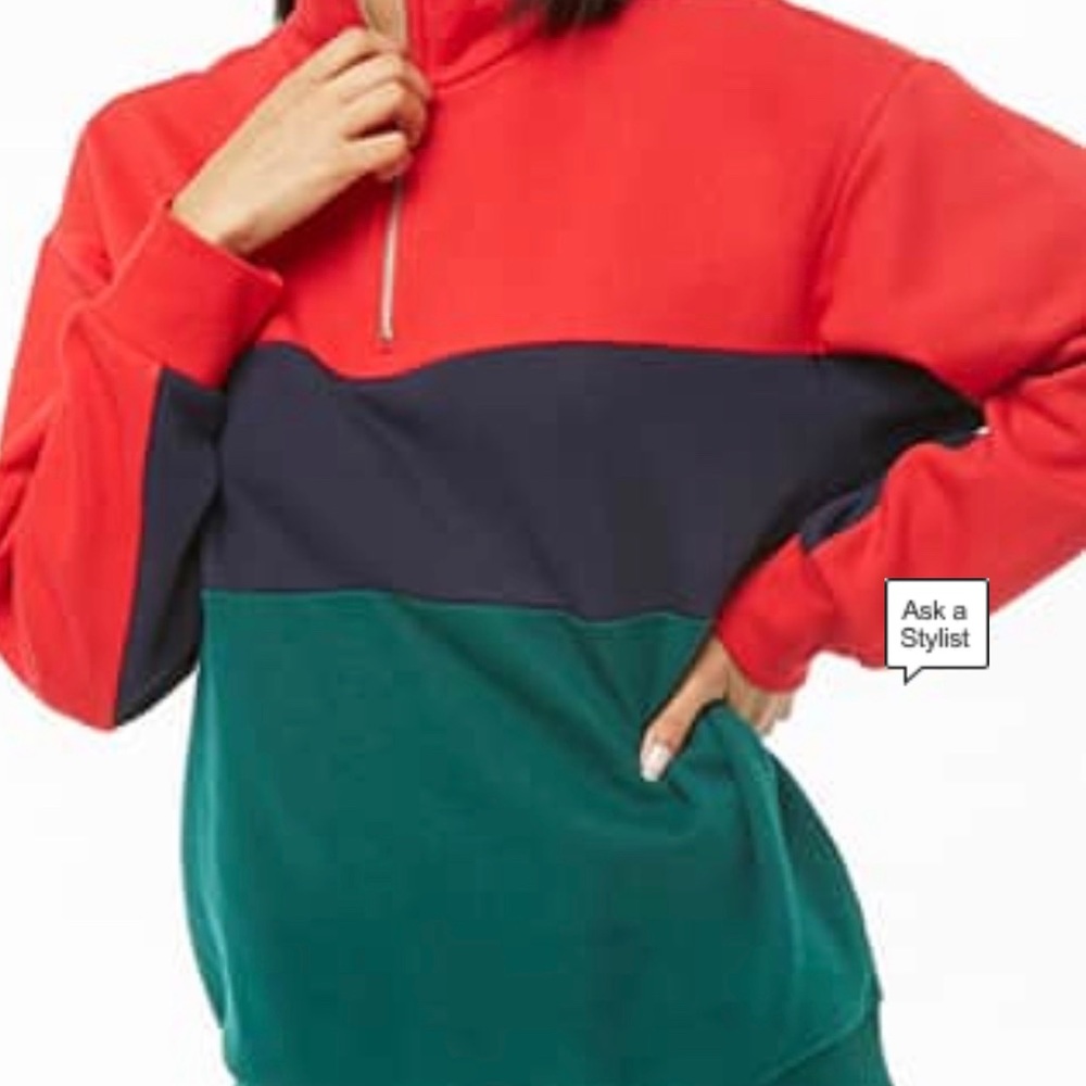 Forvever 21 Colorblock Fleece Pullover Hoodie
